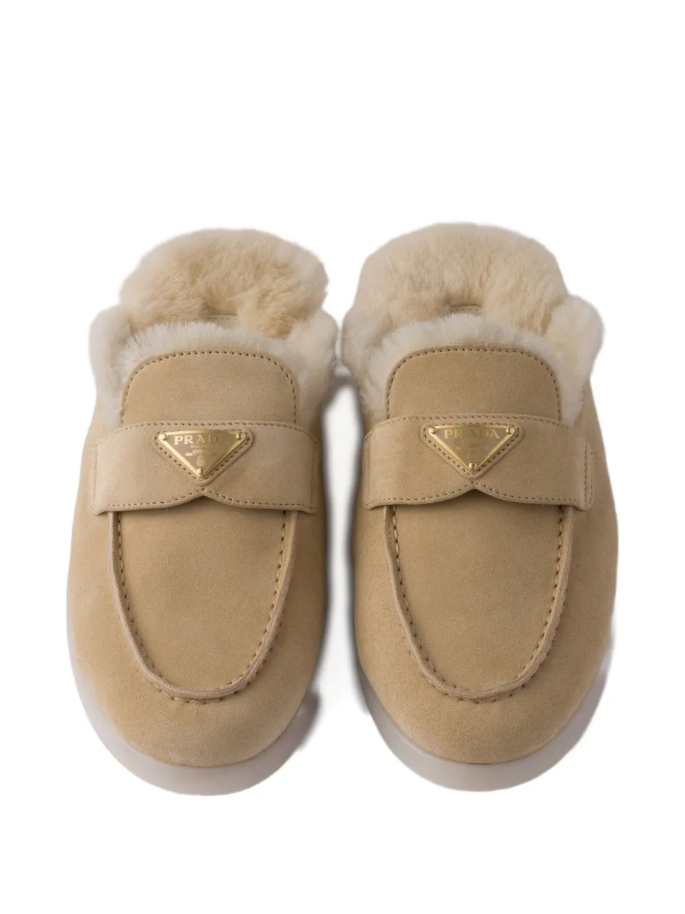 Prada Suede Shearling Mules In Brown
