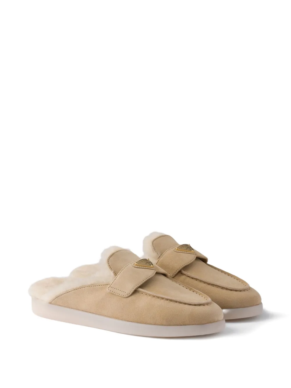 Prada Suede Shearling Mules In Brown