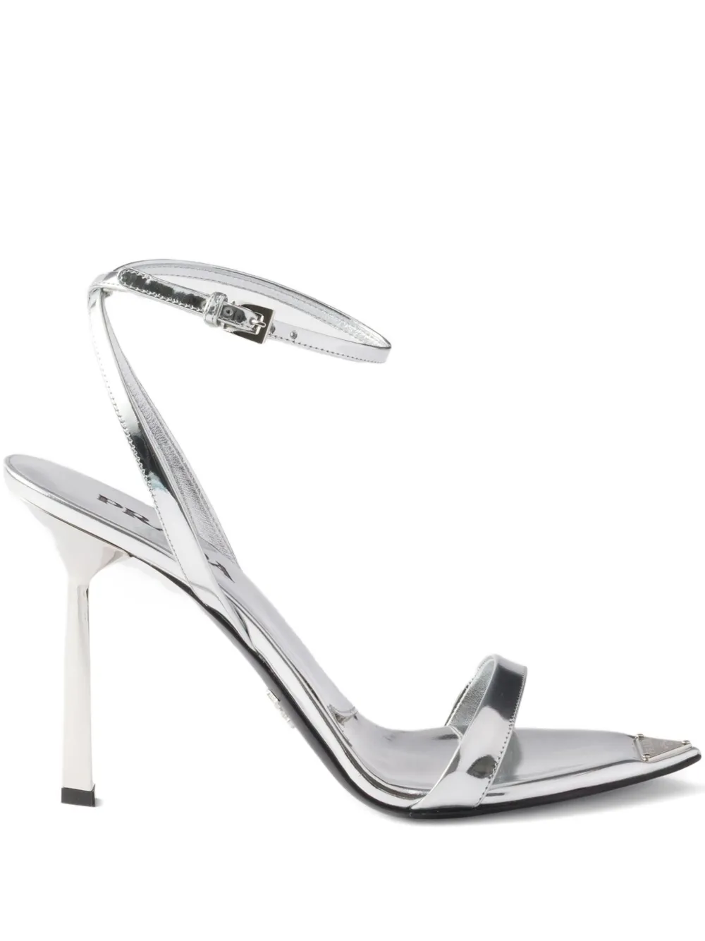 Prada 80mm Ankle-strap Leather Sandals In Silver