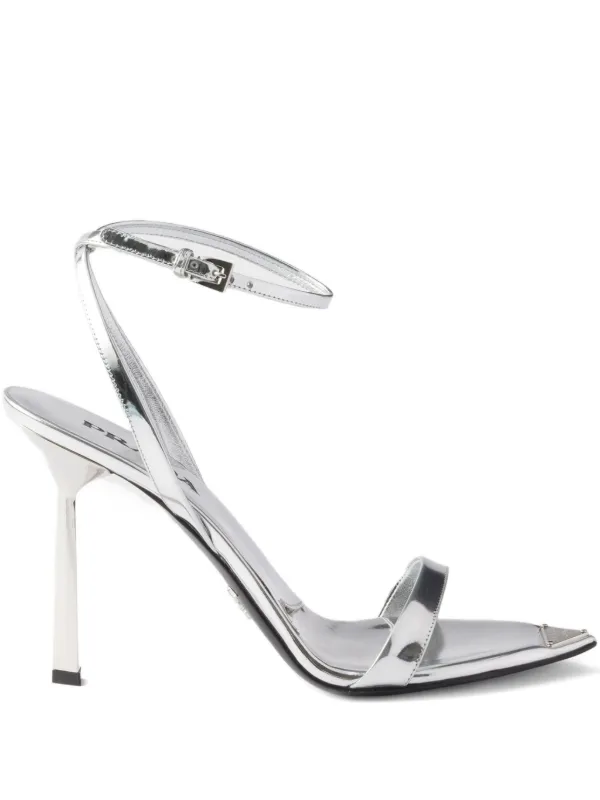 【S】PRADA leather strap heels Prada 80mm ankle-strap Leather Sandals | Silver | FARFETCH CA