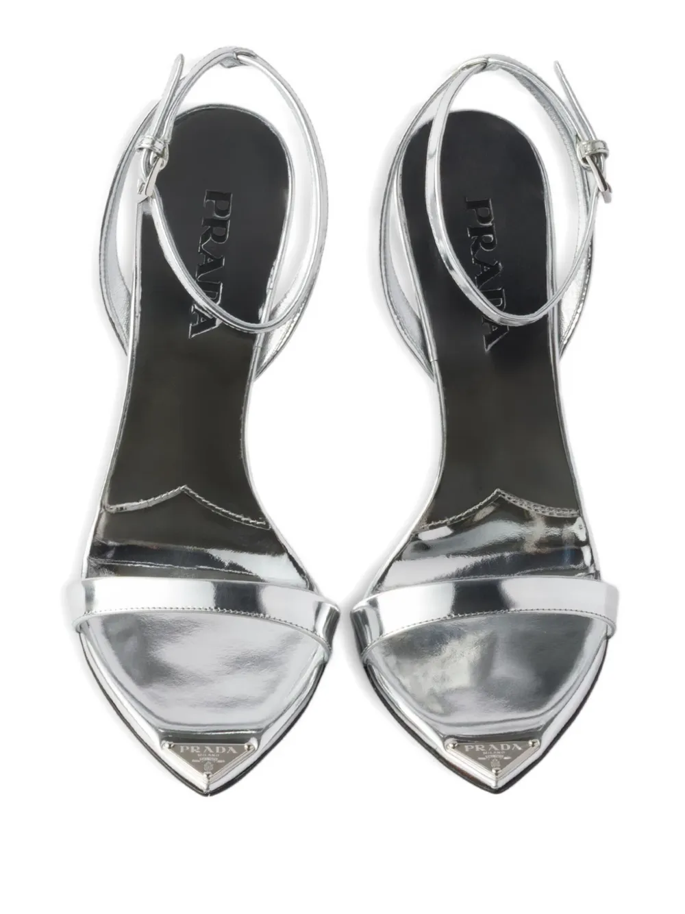 Prada Metallic Leather High-heeled Sandals In Silver