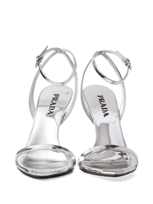 Prada 80mm ankle-strap Leather Sandals | Silver | FARFETCH CA
