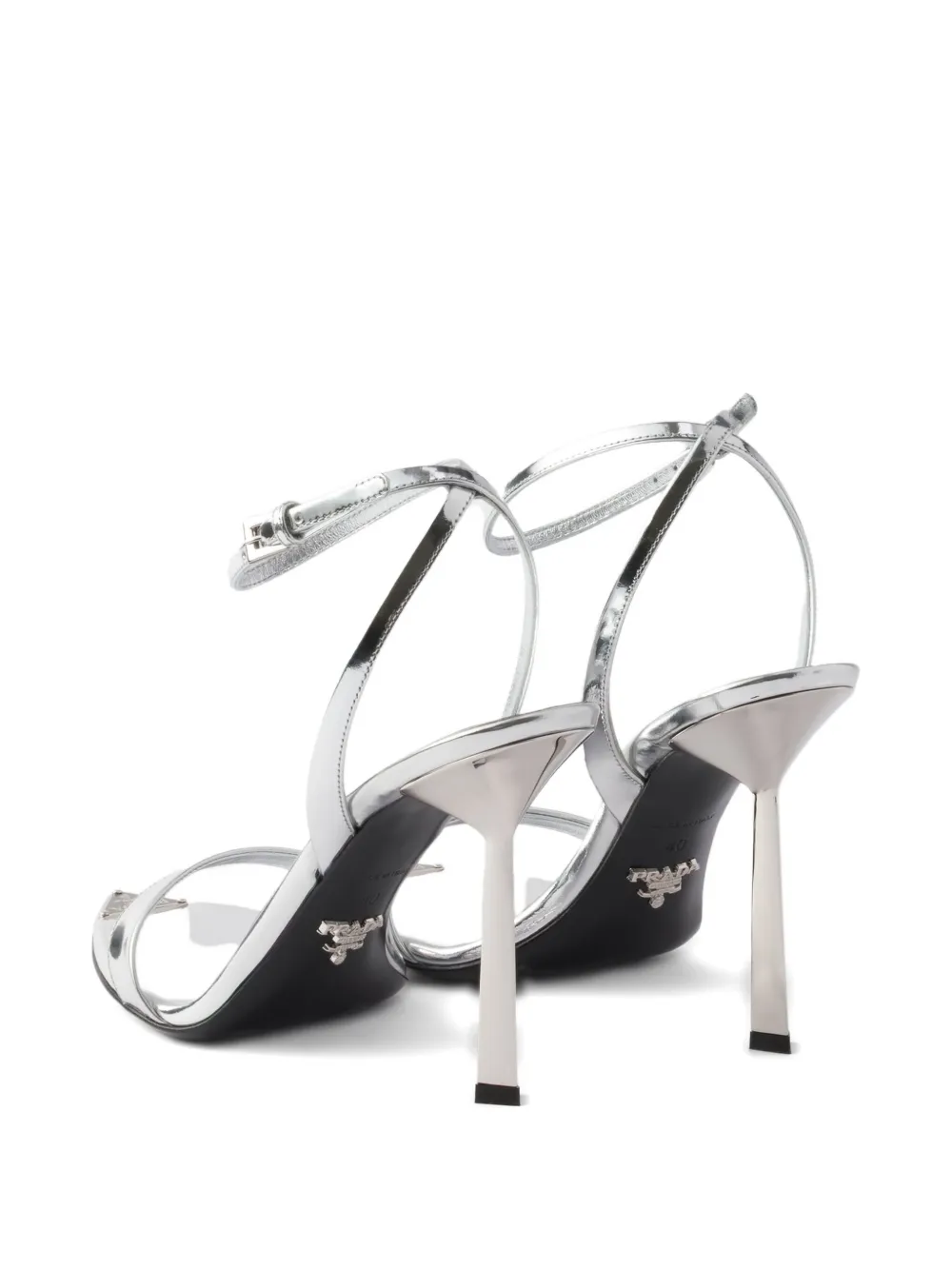 Prada Metallic Leather High-heeled Sandals In Silver
