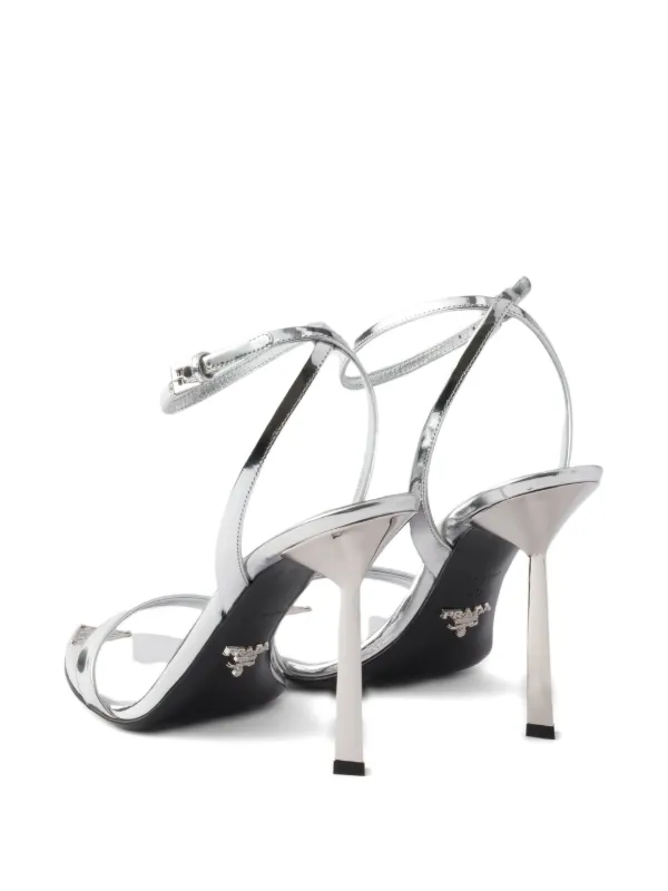 【S】PRADA leather strap heels Prada 80mm ankle-strap Leather Sandals | Silver | FARFETCH CA