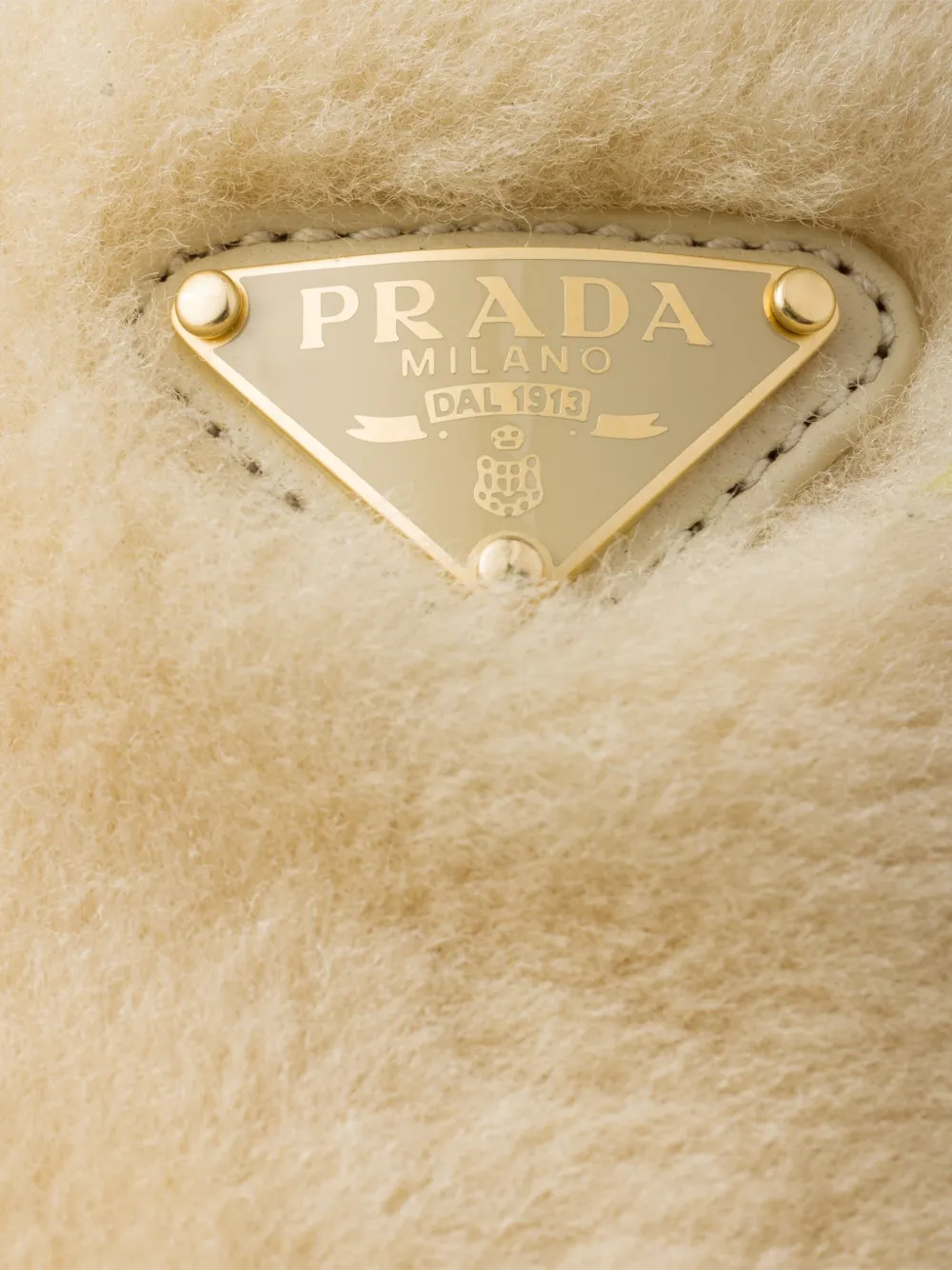 Prada Triangle-logo Shearling Mules In Neutral
