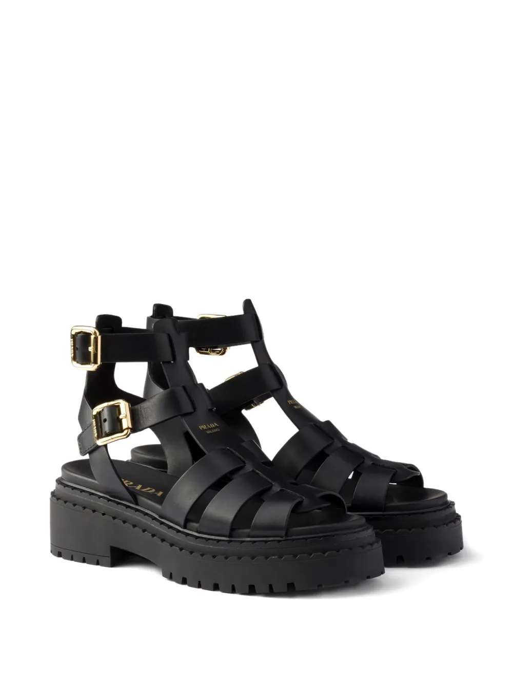 Prada 55 mm leren sandalen met gespbandje Zwart