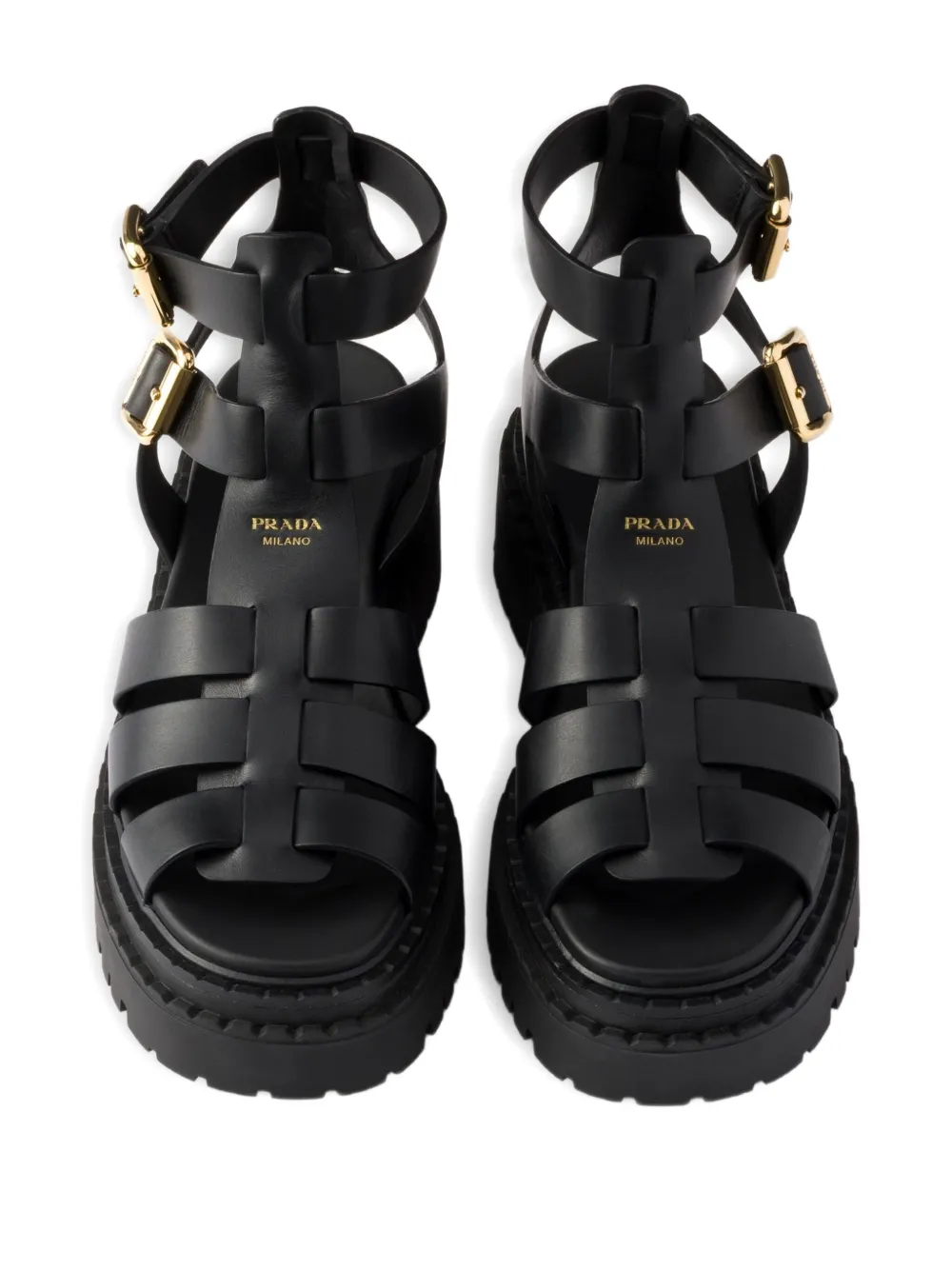 Prada 55 mm leren sandalen met gespbandje Zwart