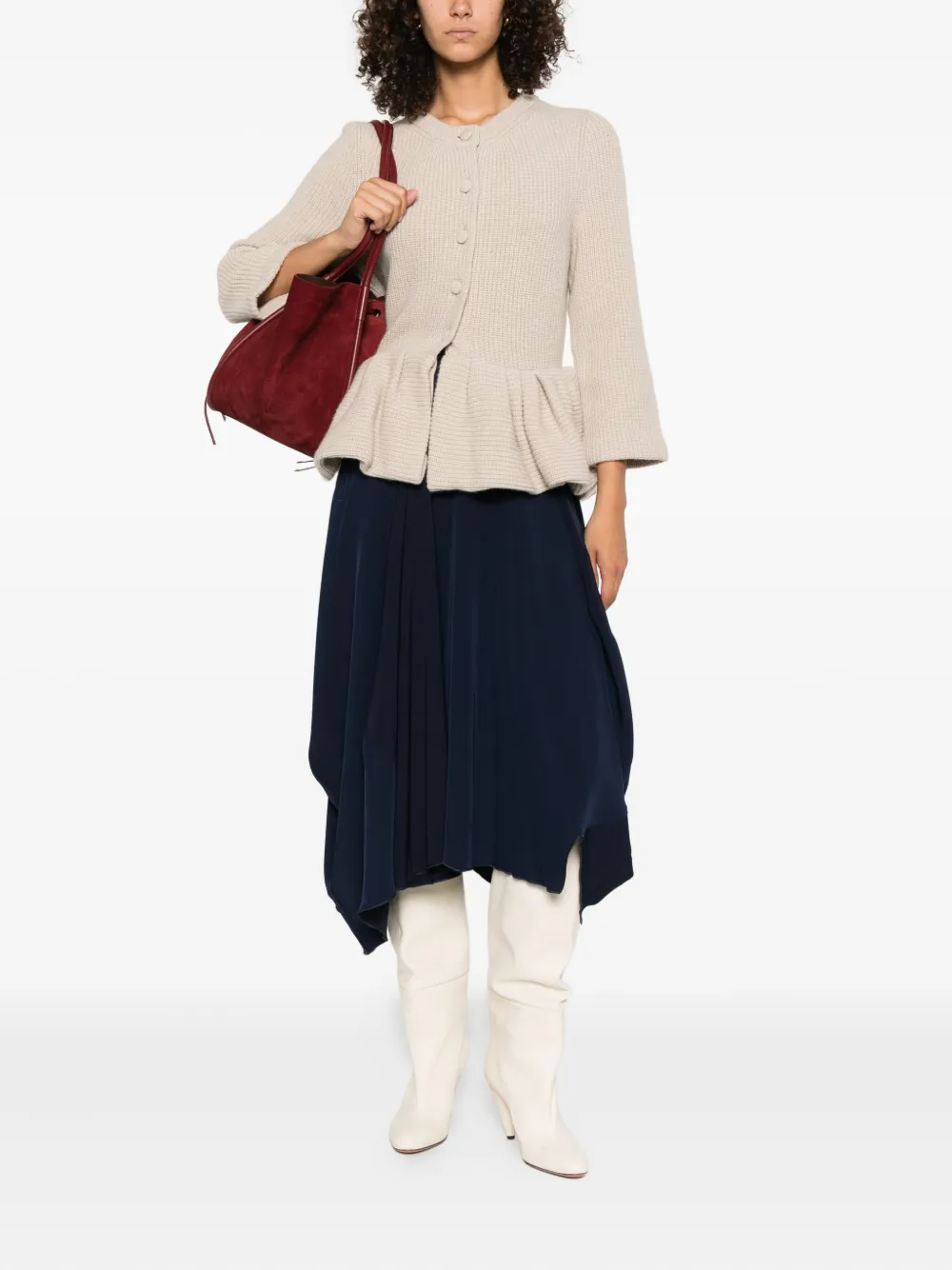 High Gedrapeerde midi-rok met elastische taille - Blauw