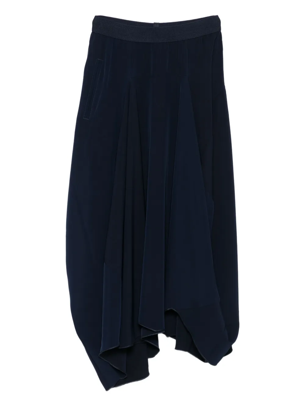 elastic-waist draped midi skirt