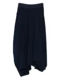 High elastic-waist draped midi skirt - Blue