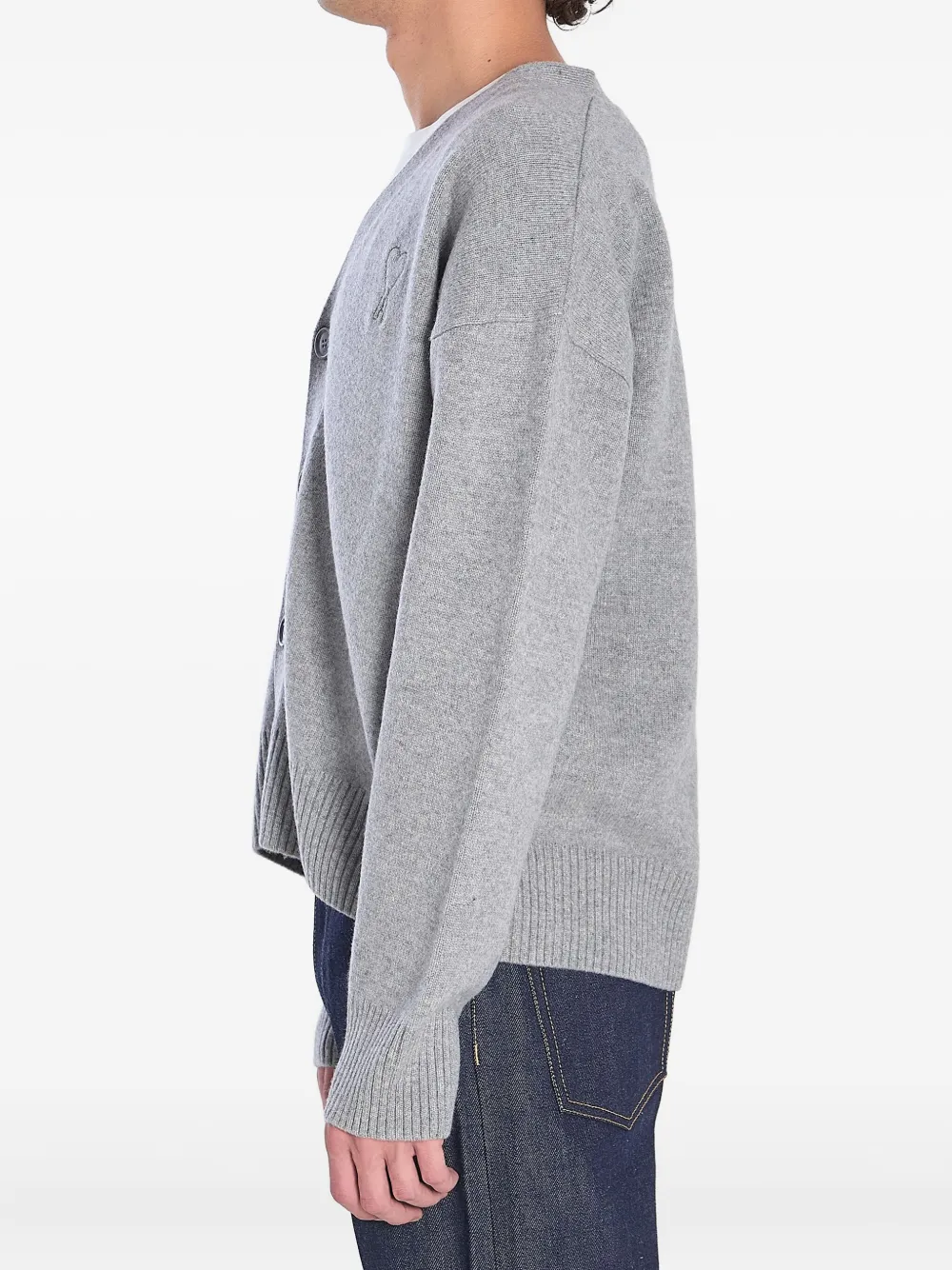 AMI Paris embroidered-logo button cardigan Grijs