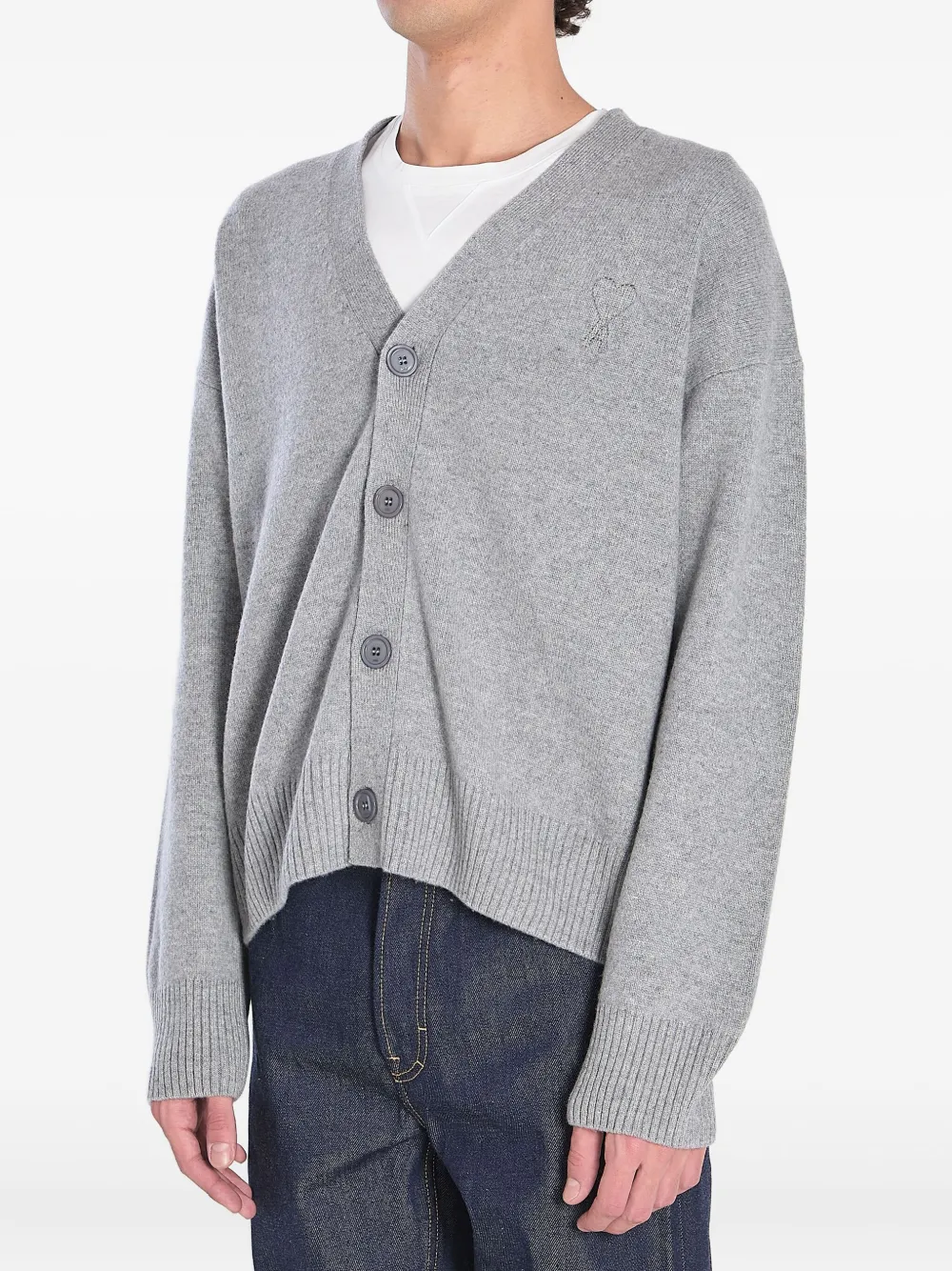 AMI Paris embroidered-logo button cardigan Grijs