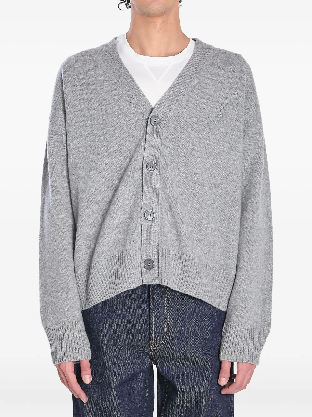 AMI Paris embroidered-logo button cardigan Grijs