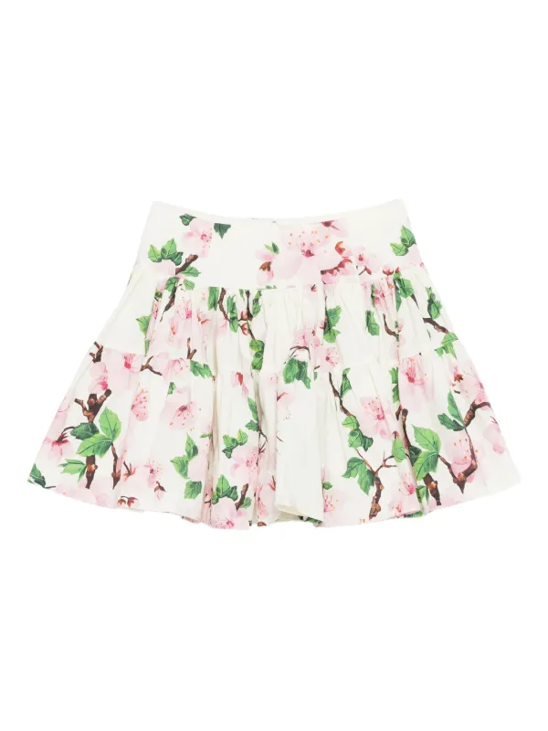 Oscar de la Renta Tiered Floral Skirt in White