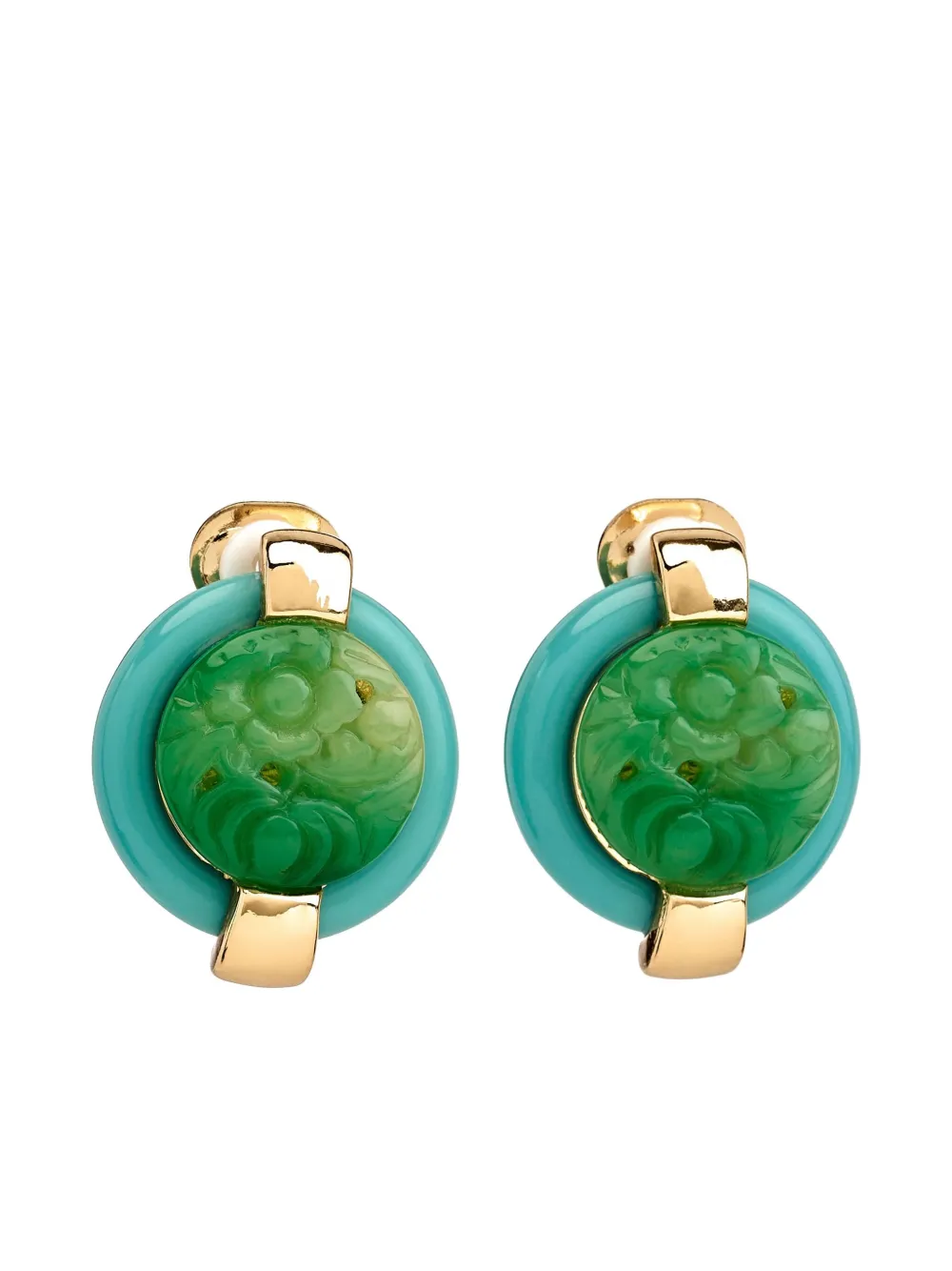 Kenneth Jay Lane Carved-jade Button Earrings In Green