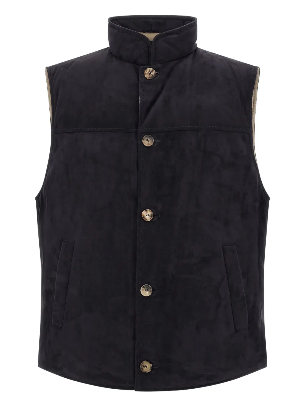 Brunello Cucinelli high-neck suede vest Blauw