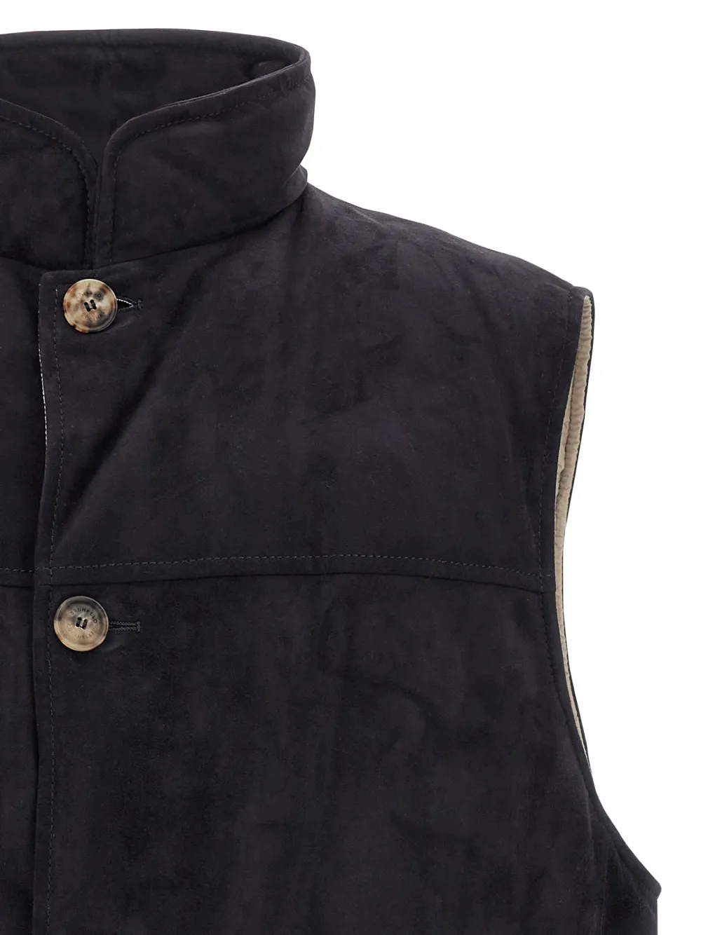 Brunello Cucinelli high-neck suede vest Blauw
