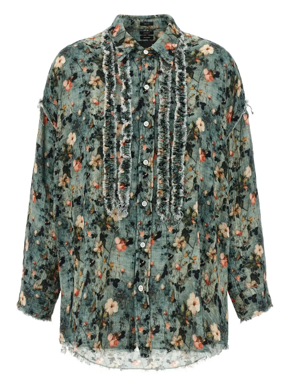 R13 floral ruffle-trim shirt Groen