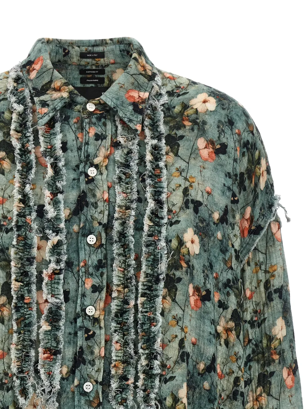 R13 floral ruffle-trim shirt Groen