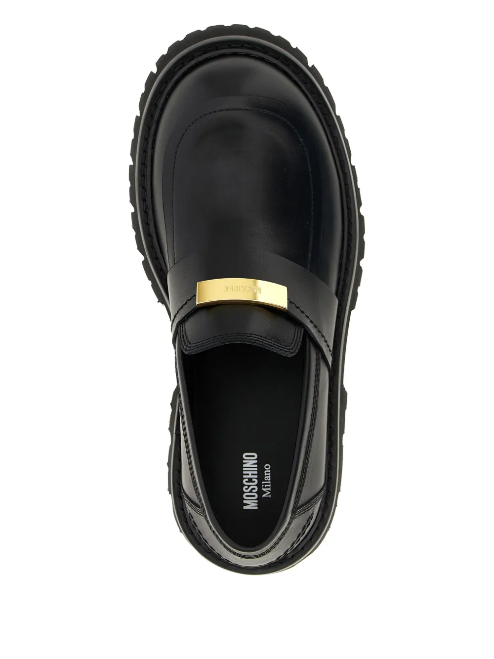 Moschino plaque-detail leather loafers Black