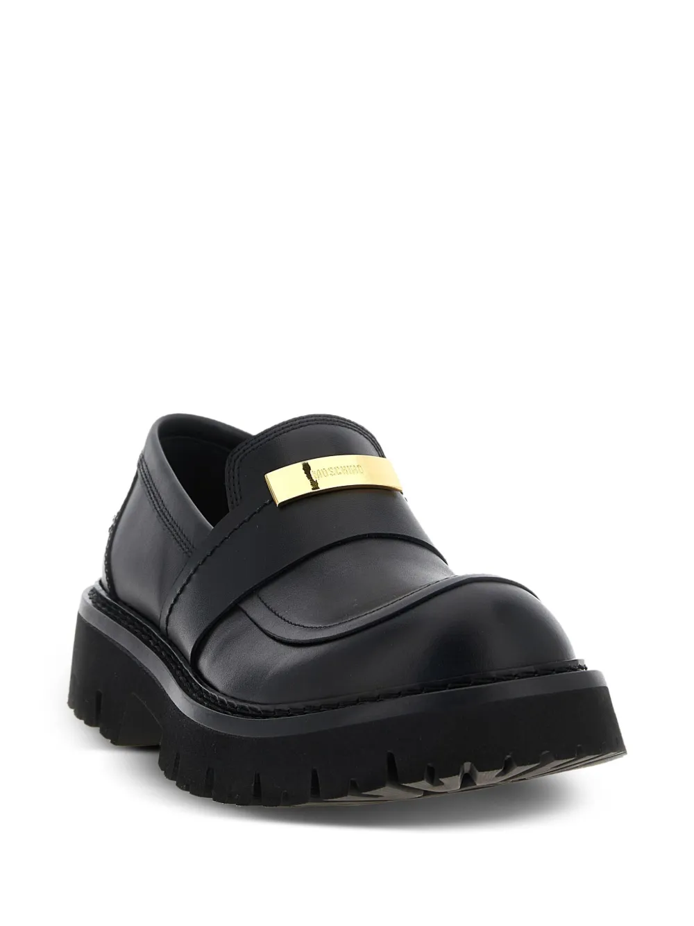 Moschino plaque-detail leather loafers Black