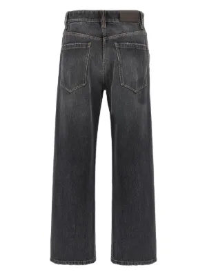 BRUNELLO CUCINELLI デニム ボタンフライ 刺繍ロゴ レザー BRUNELLO CUCINELLI(ブルネロクチネリ) デニム・ジーパン(メンズ