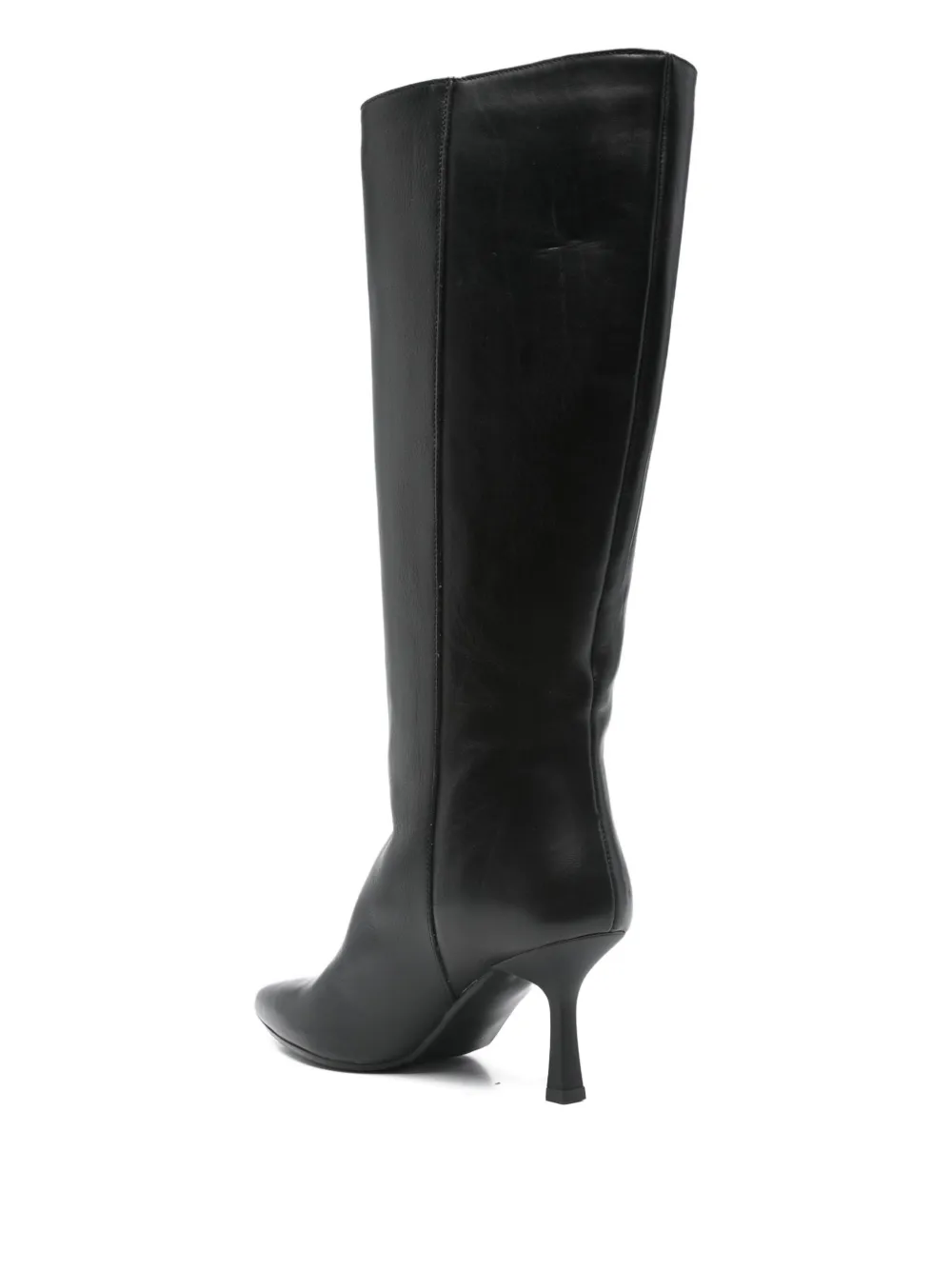 Gisel Moire 80mm calf-leather pointed-toe knee-high boots Black