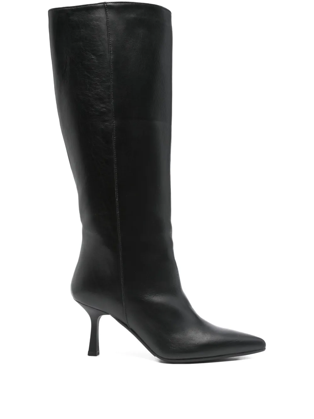 Gisel Moire 80mm calf-leather pointed-toe knee-high boots Black