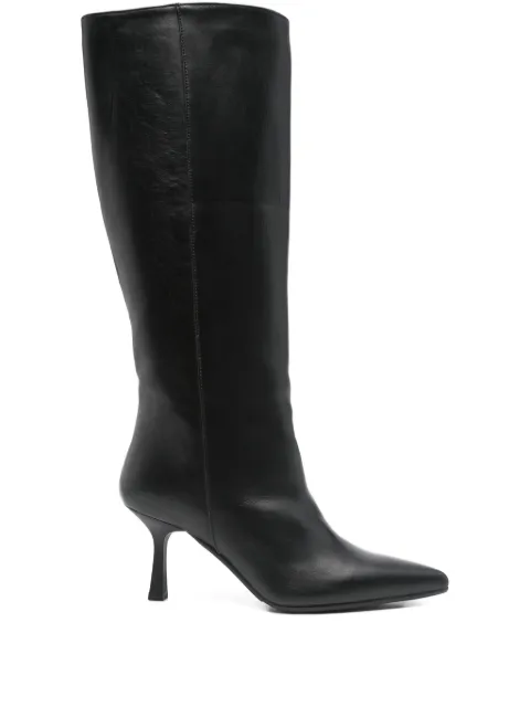 Gisel Moire 80mm calf-leather pointed-toe knee-high boots