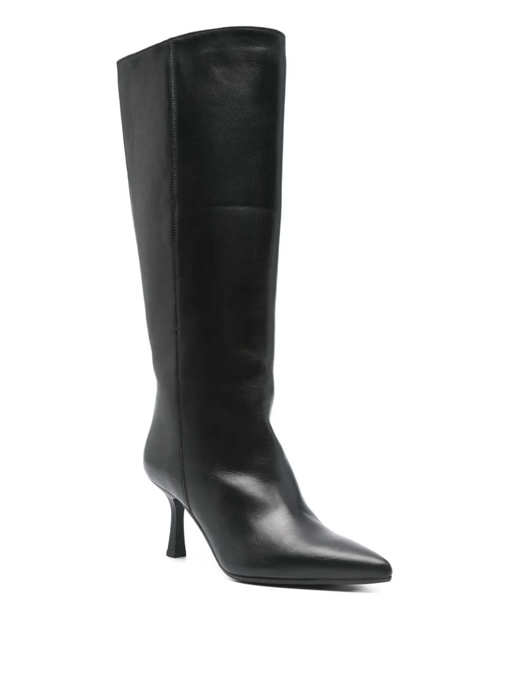 Gisel Moire 80mm calf-leather pointed-toe knee-high boots Black