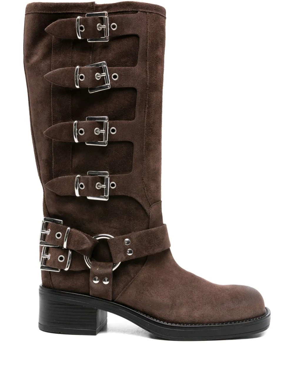 Gisel Moire 45mm Windsor buckle-detail suede biker boots Brown