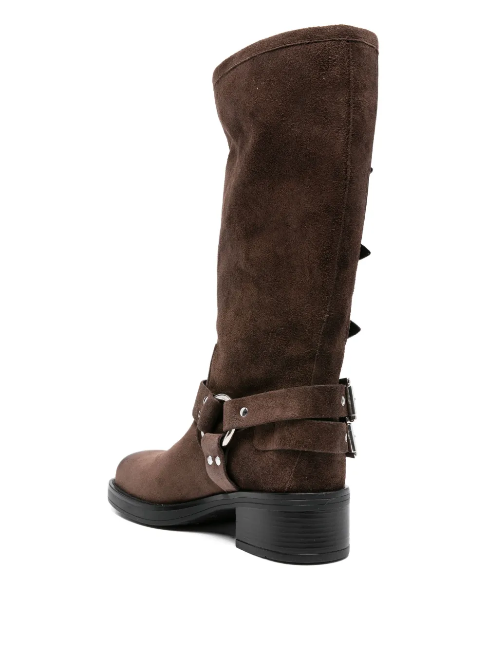 Gisel Moire 45mm Windsor buckle-detail suede biker boots Brown