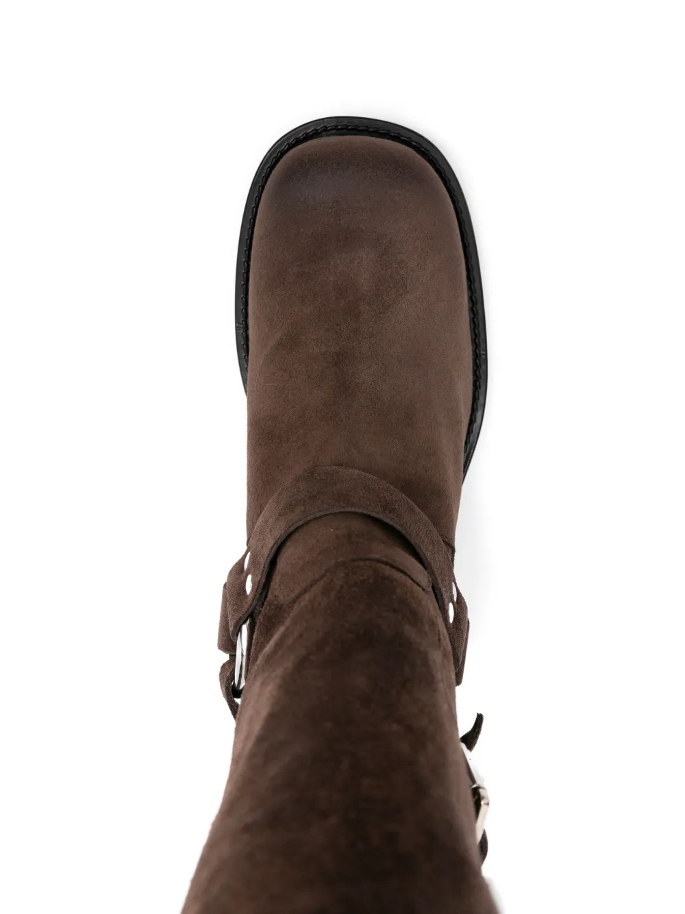 Gisel Moire 45mm Windsor buckle-detail suede biker boots Brown