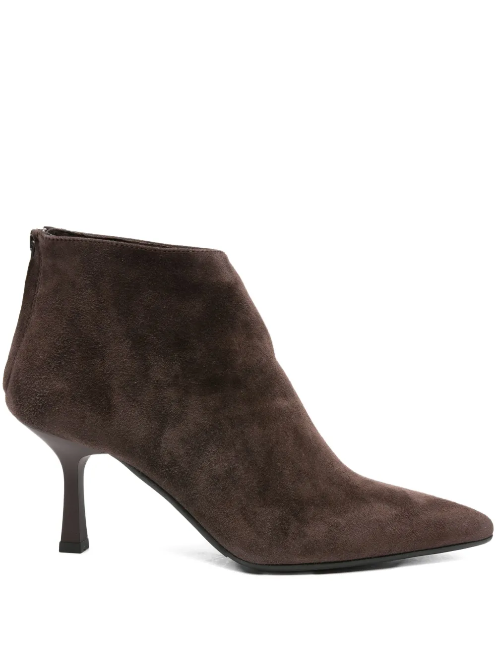 Gisel Moire 65mm Elise pointed-toe stiletto ankle boots Brown