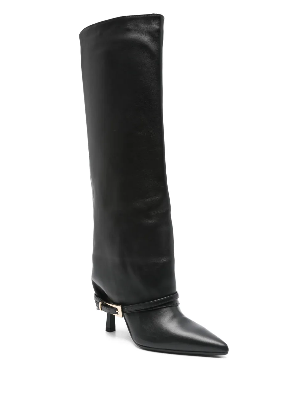 Gisel Moire 90mm leather buckle-detail boots Black