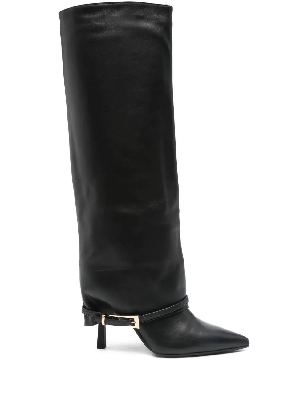 Gisel Moire 90mm leather buckle-detail boots Black