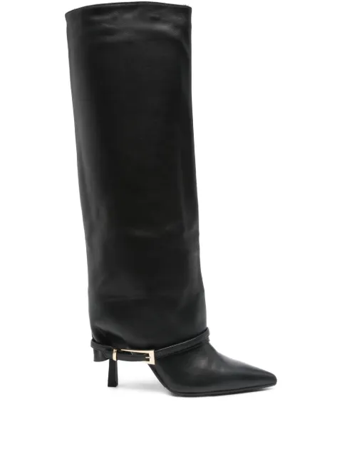 Gisel Moire 90mm leather buckle-detail boots