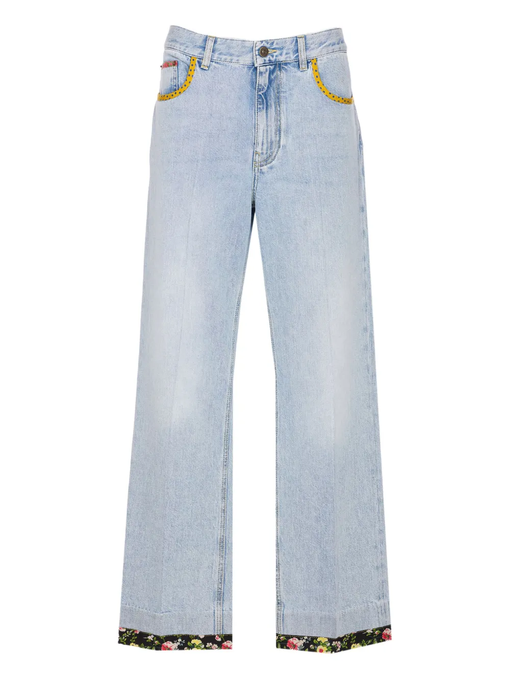 Valentino Garavani floral-hem embroidered jeans Blauw