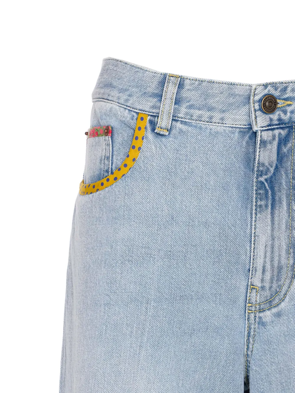 Valentino Garavani floral-hem embroidered jeans Blauw