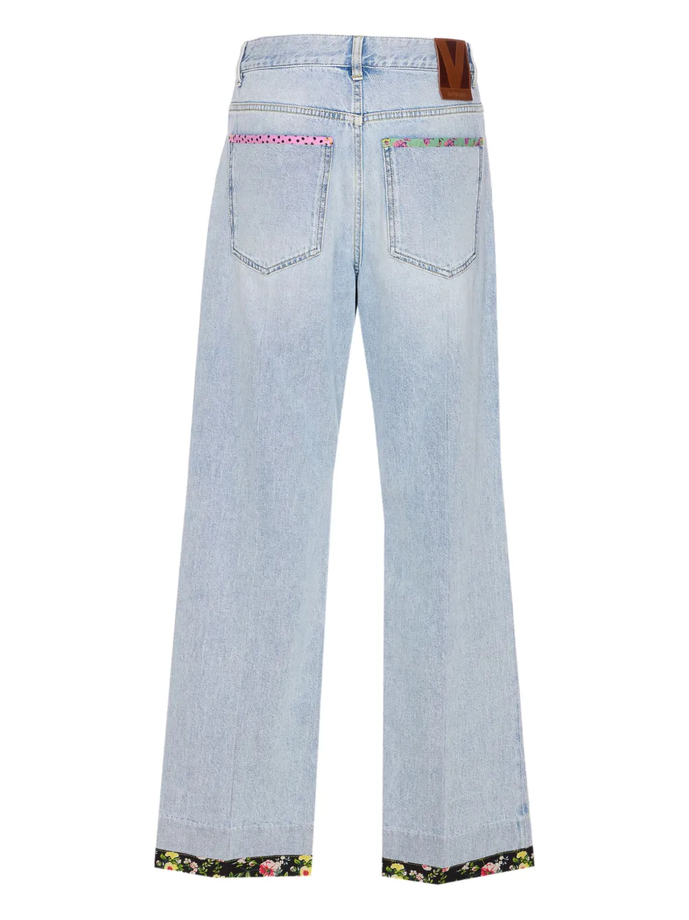 Valentino Garavani floral-hem embroidered jeans Blauw