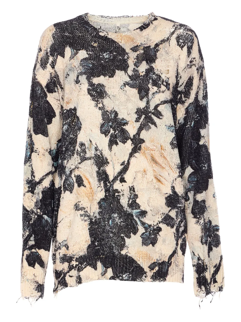 R13 floral-print distressed sweatshirt Beige