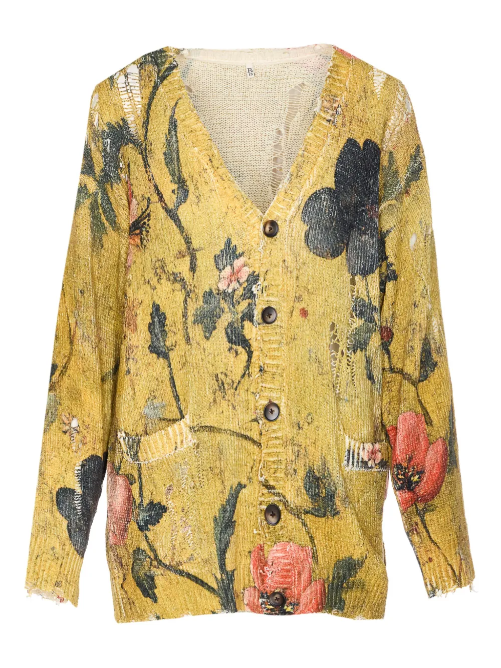 R13 floral-print distressed cardigan Geel