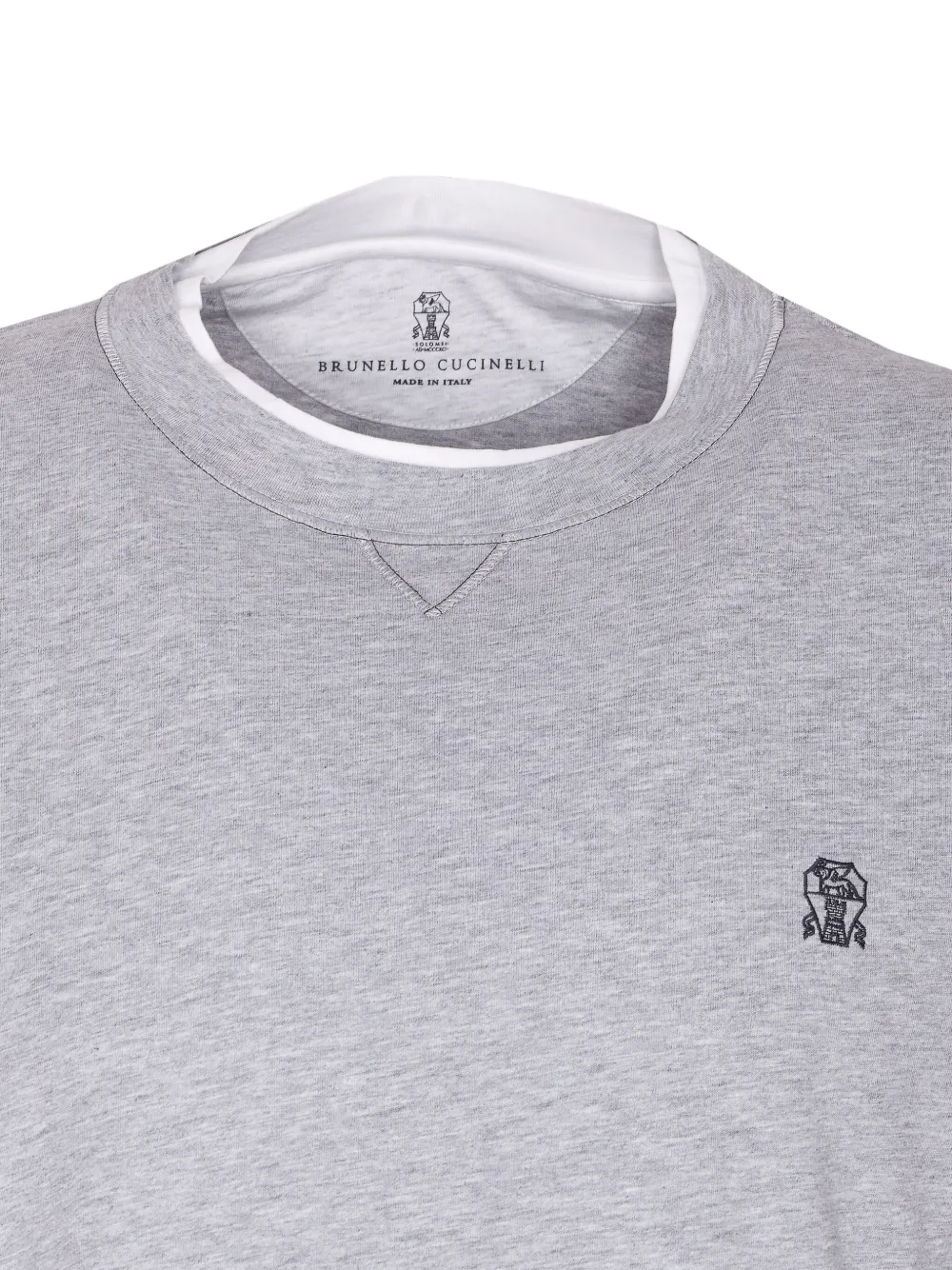 Brunello Cucinelli logo-embroidered crew-neck T-shirt Grijs