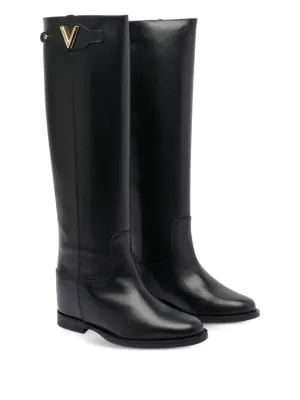 ロングブーツ VIA ROMA 15 FW25 STIVALE A V ORO (2568 NERO) Via Roma 15 boot in black leather with gold 