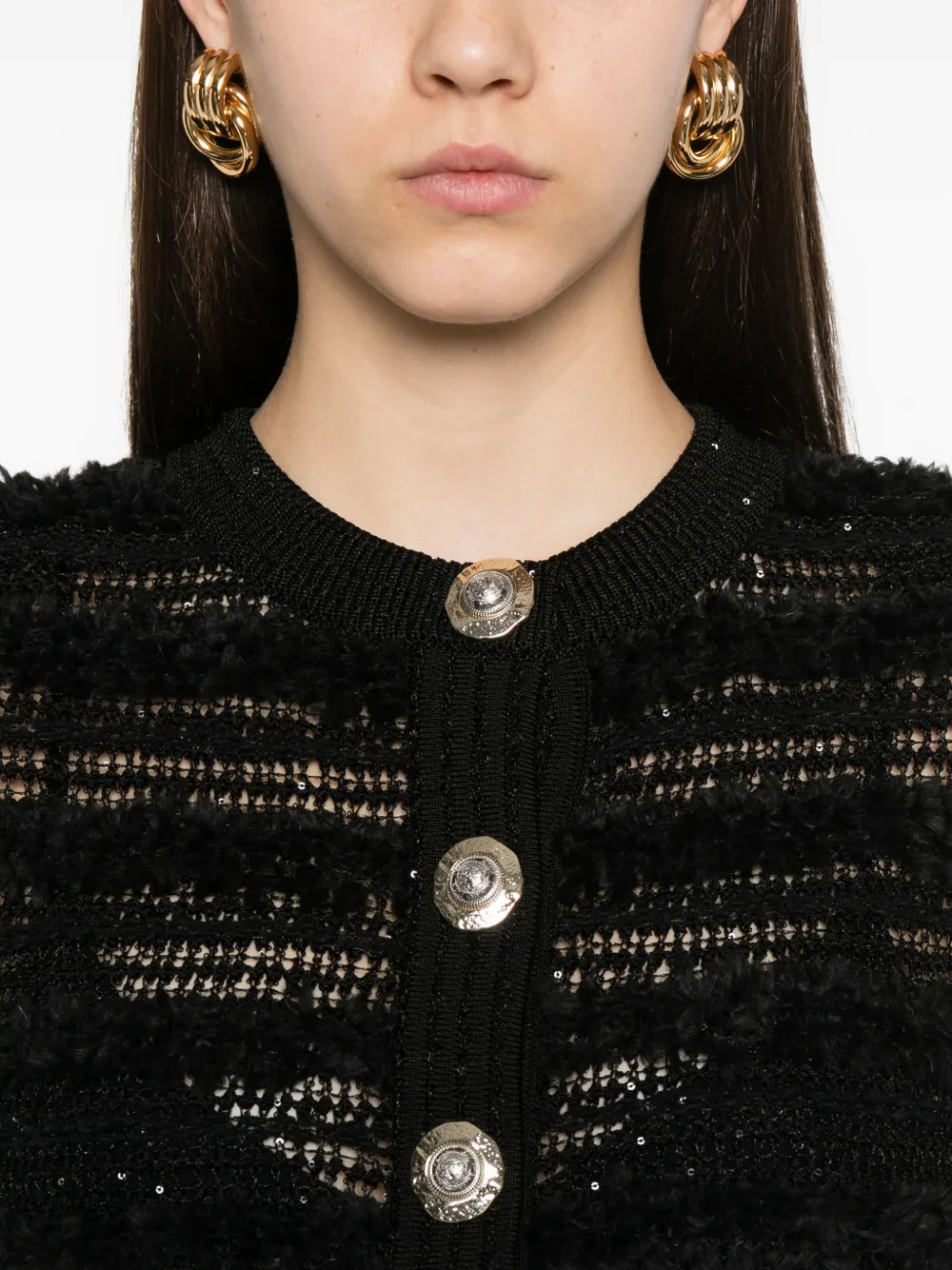 Balmain Sequin-embellished Cardigan In Black