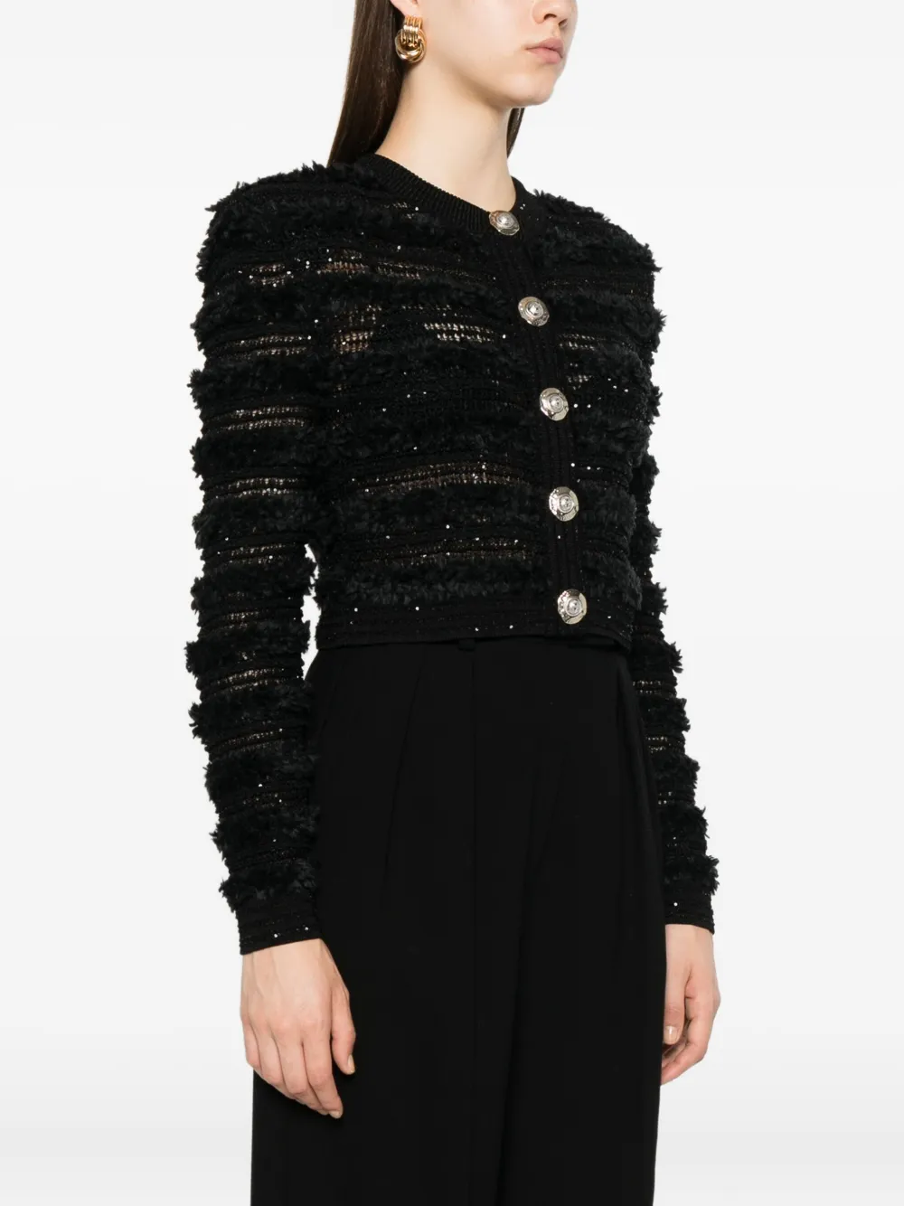 Balmain Sequin-embellished Cardigan In Black