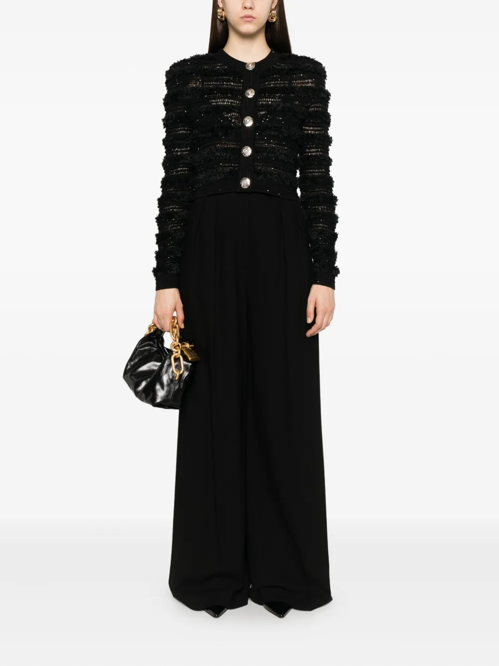 Balmain Sequin-embellished Cardigan In Black