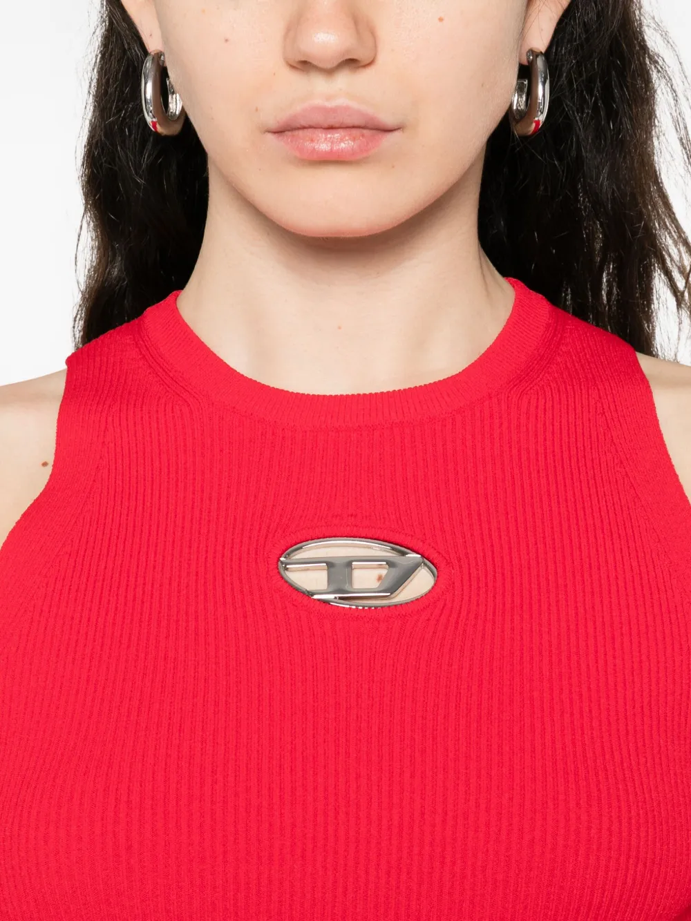 Diesel Geribbelde tanktop met logodetail Rood