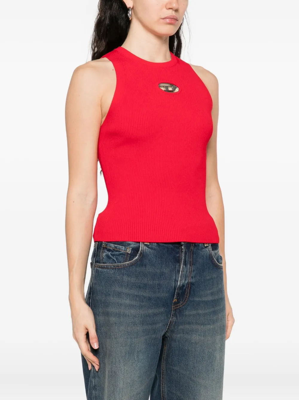 Diesel Geribbelde tanktop met logodetail Rood