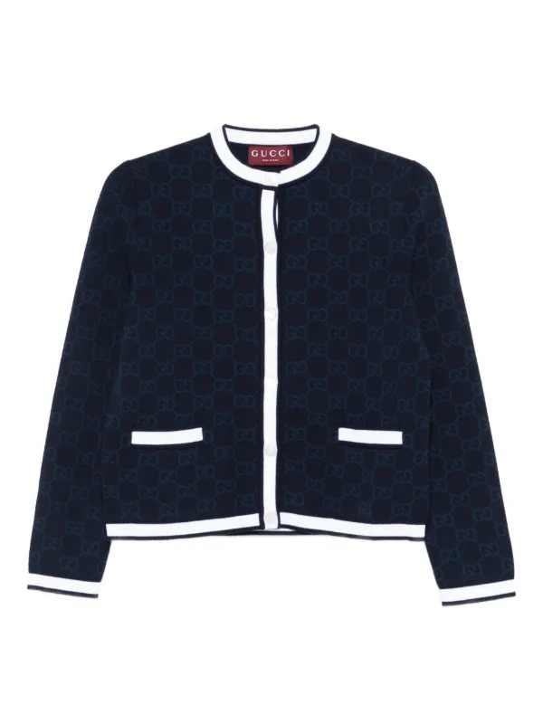 Gucci GG-pattern Buttoned Cardigan Blue FARFETCH JO